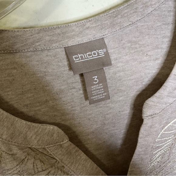 Chico's tan gold foil knit cap sleeve Henley top shirt sz 3 XL XXL - Picture 2 of 5